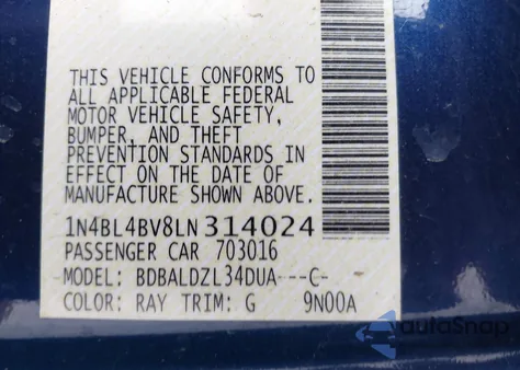 2020 Nissan Altima S Fwd z USA, uszkodzony, nr VIN 1N4BL4BV8LN314024